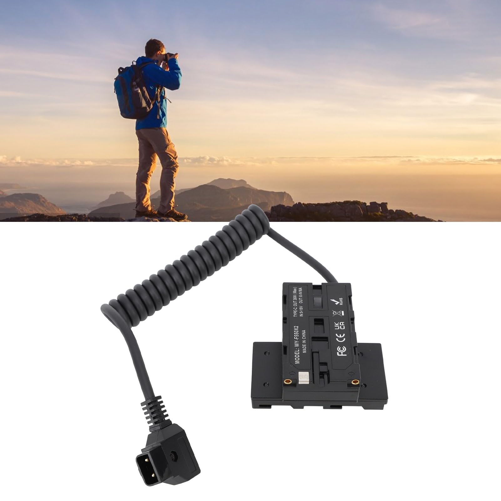 D Tap NP F550 - Adattatore di alimentazione efficiente per batteria fittizio monitor fotocamere tripla uscita adatto per la presa di vista interna ed esterna ABS metallo