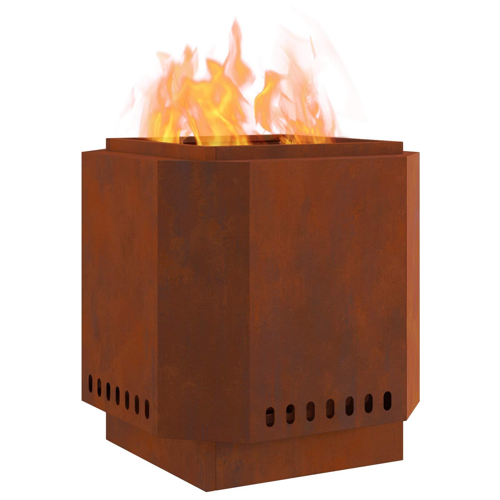 vidaXL Rauchfreier Feuerkorb Rostig 48 x 48 x 51 cm Wetterfeststahl, Garten und Terrasse, moderner Feuerplatz, rauchfrei, wetterfest, Wärmequelle für gemütliche Abende | Gemacht zu widerstehen, ideal für den Außenbereich, hält hohe Temperaturen mühelos vo