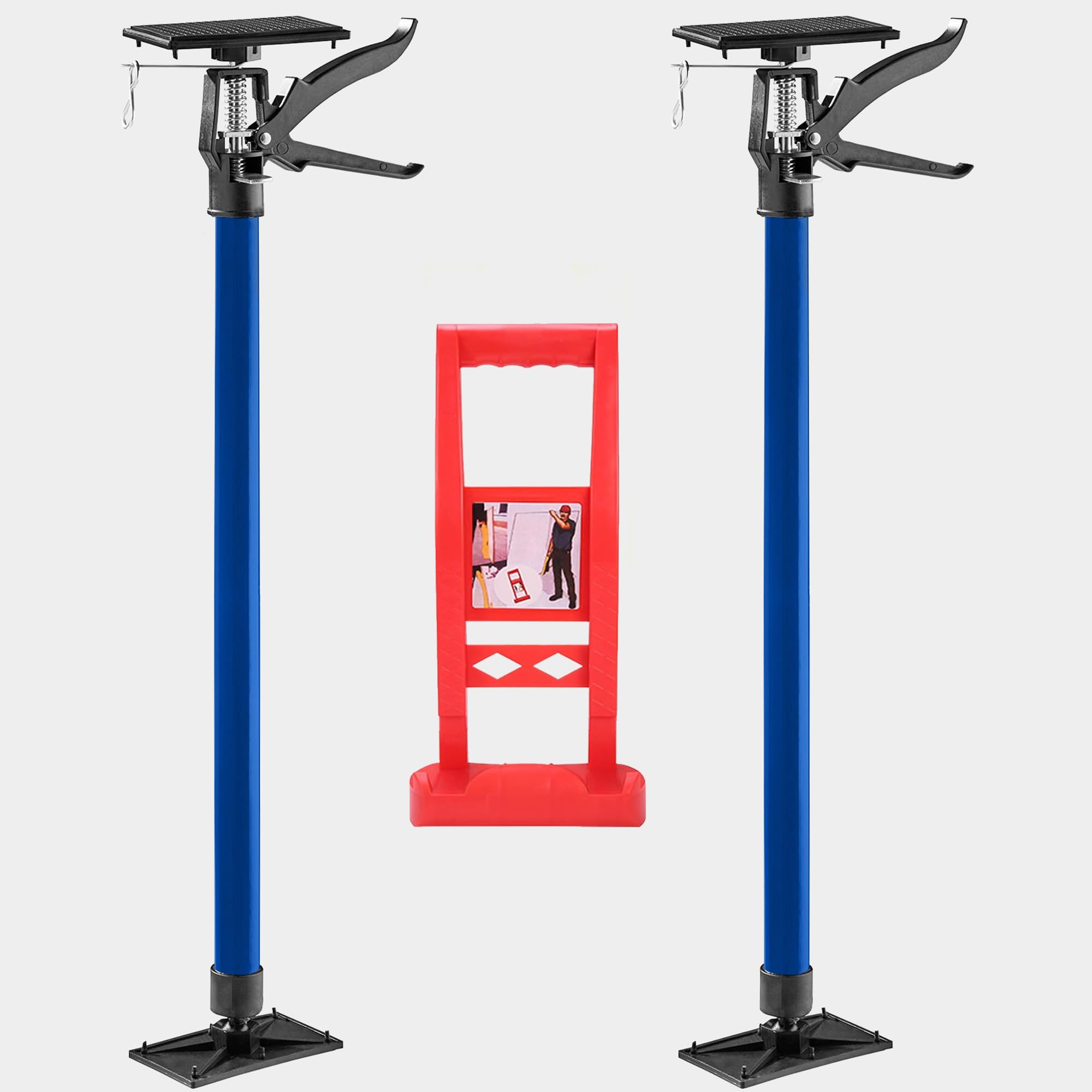 Atek Props With Red Lifting Device Plasterboard Lifter 2Pack With Plasterboard Carrier, Telescopic Drywall Plasterboard Support Props Lifter Acrow For Drywall Ceiling Tensioner Pole Double Safety Locking (Props With Red Lifting Device)