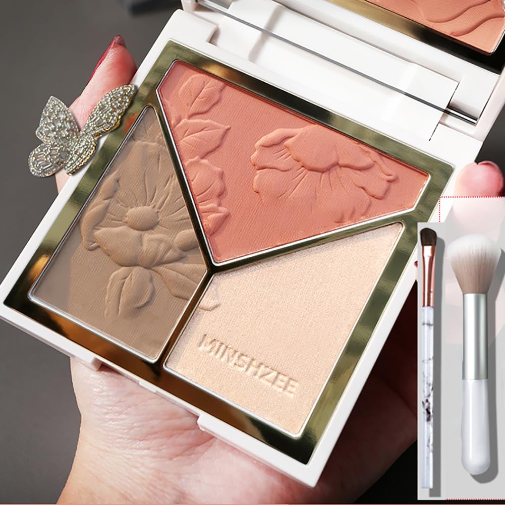 Face Highlighter & Contouring & Blush Palette Natural Shiny Contour Highlight Lasting Lightweight Face Blush with Mirror and Brush Face Highlighter & Contouring & Blush Palette Natural Shiny Contour Highlight Lasting Lightweight Face Blush with Mirror and Brush