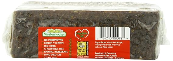 Mestemacher All Natural Whole Rye Bread, 17.6 Oz Authentic German Whole Grain Rye Bread, High Fiber, Non-GMO, Ready to Eat, Long Shelf Life (Pack of 6)