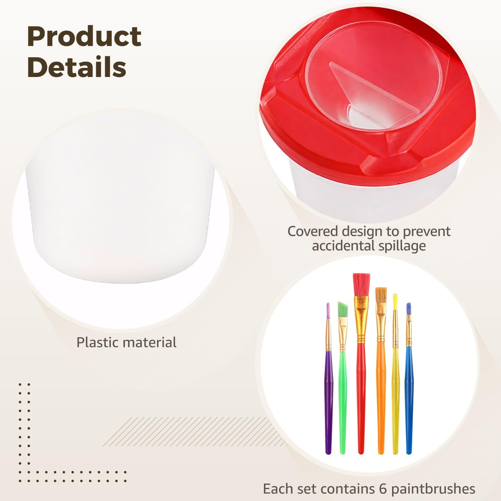 Kubki do malowania z pokrywkami, 8 kolorowych plastikowych pojemników bez rozlania, zawiera 6 pędzli, łatwe do czyszczenia, materiały plastyczne dla małych dzieci, małych umysłów, zajęć plastycznych