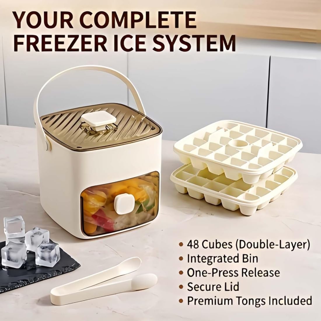 48 Cubos Máquina De Hielo Con Tapa Easy-Press Máquina De Hielo Portátil Doble Nivel, Cubitera Portátil, Bandeja De Hielo Con Cajón, Molde De Cubitos De Alta Capacidad Para Cócteles Y Fiestas (2 pcs-3)