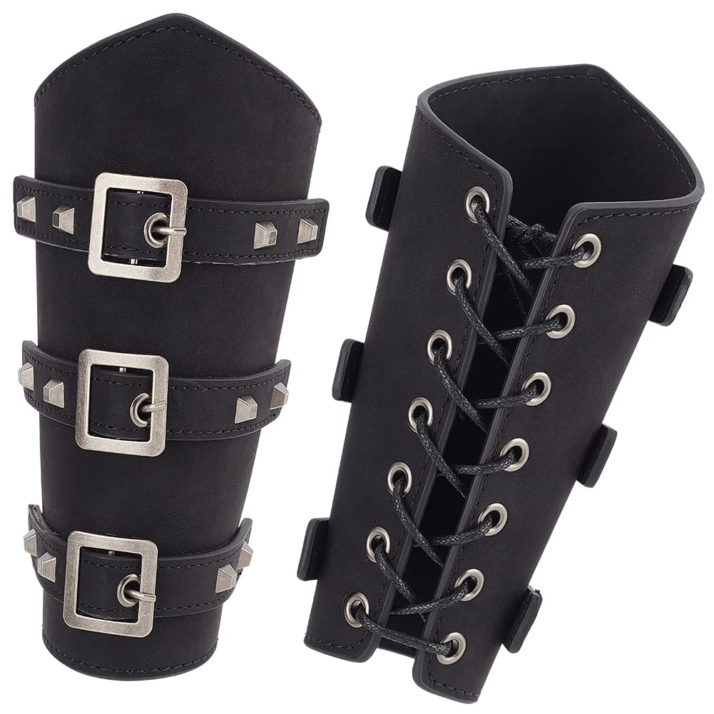nbeads 2 Jeu Protège-Bras en Similicuir pour Adultes, 19.5x23.8x1.5cm Médiévale en Cuir Boucle Brassards Poignet Bande Boucle Large Brassard pour Halloween Décor Punk Cosplay Costumes, Noir