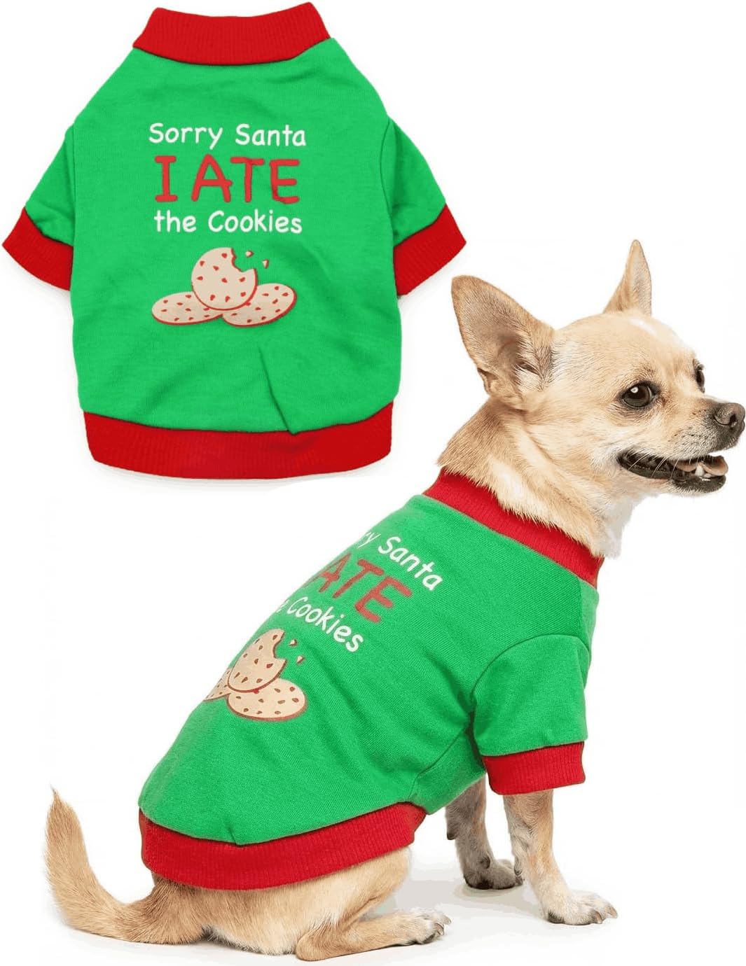 DroolingDog Dog Christmas Shirt Dog Xmas Clothes Pet Holiday Costume Sorry Santa I ATE The Cookie for Small Dogs, Small
