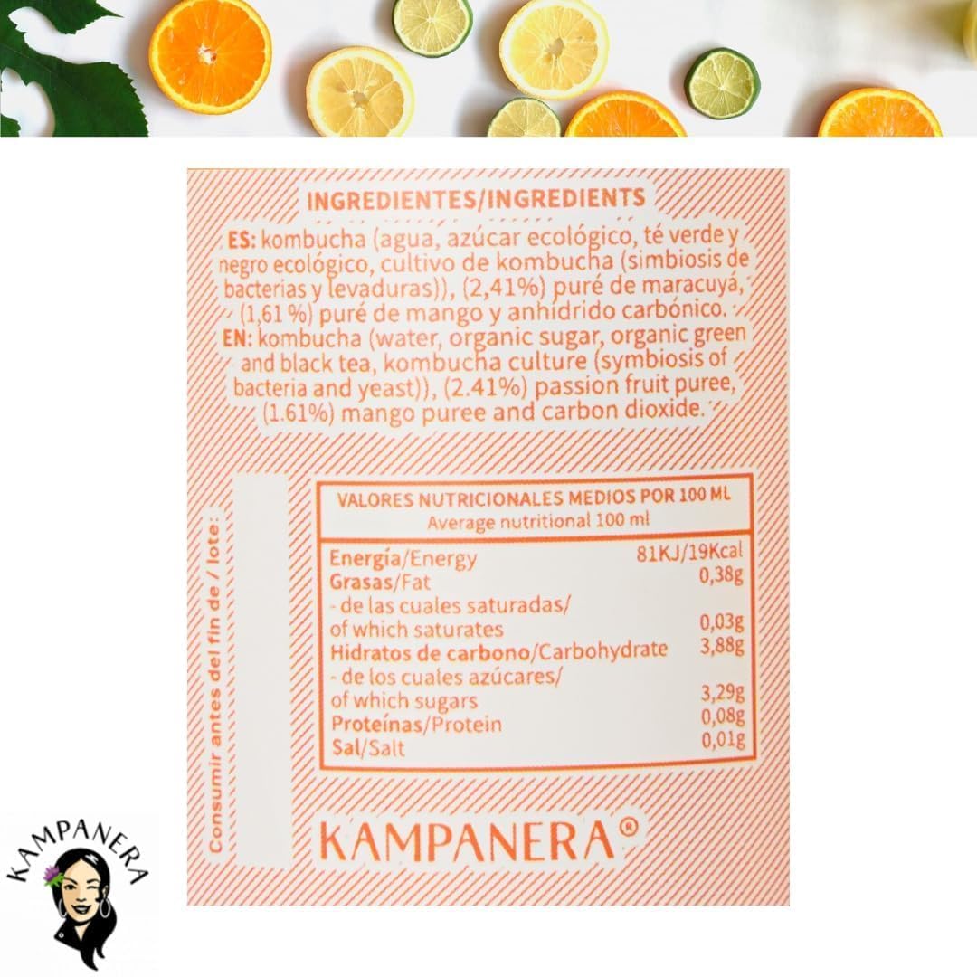 Kampanera - Pack Mix Kombucha 5 Estrellas -12 Botellas de 250 ml - Kombucha Natural - Bebida Fermentada - Té Verde y Negro - Sin Azúcar Añadida - Baja Carbonatación - Artesanal