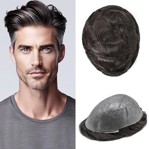 Pieza de pelo para hombre, tupé de piel ultrafina para hombres, cabello humano con bucle en V para hombres, postizo, sistema de cabello para