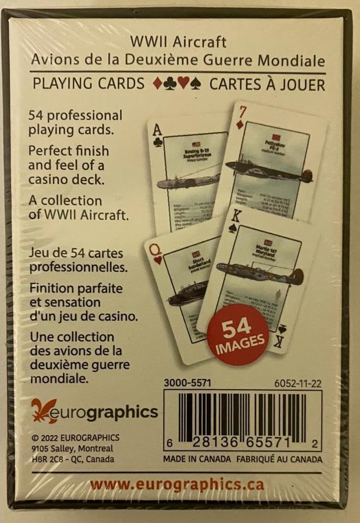 EuroGraphics WWII Aircraft Playing Cards – Cool Deck of Cards with 54 Vintage Warplane Images – Premium Professional Poker Playing Card Deck Playing Cards with Casino Finish