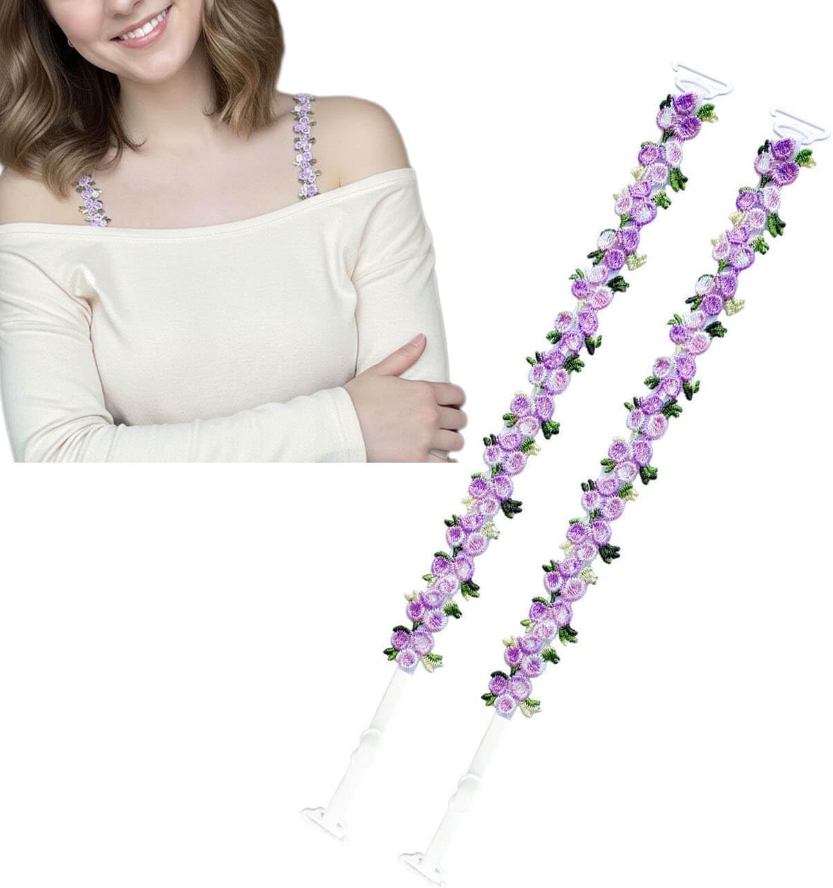 Moly Story Decorative Bra Straps,Removable Invisible Floral Bra Straps Replacement for Bra,Shoulder Straps for Tops Dress