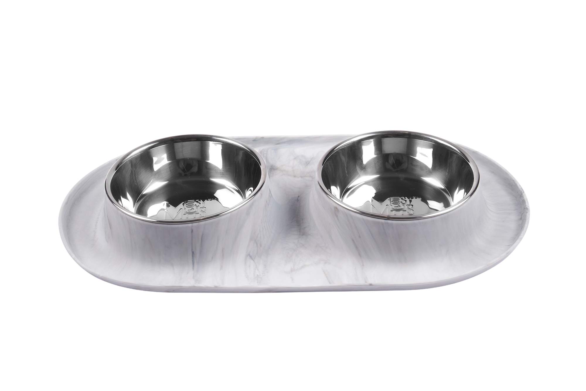 Messy Mutts Double Silicone Feeder with Stainless Bowls, Medium, 1.5 Cups Per Bowl, Marble