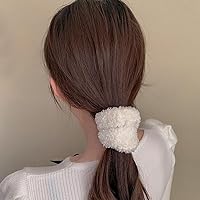 Vista 2 de 3 piezas de banda elástica para mujer otoño-invierno, banda de tela esponjosa, cálida, accesorios para el cabello beige