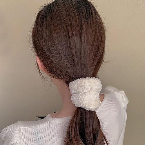 Miniatura 2 de 3 piezas de banda elástica para mujer otoño-invierno, banda de tela esponjosa, cálida, accesorios para el cabello beige