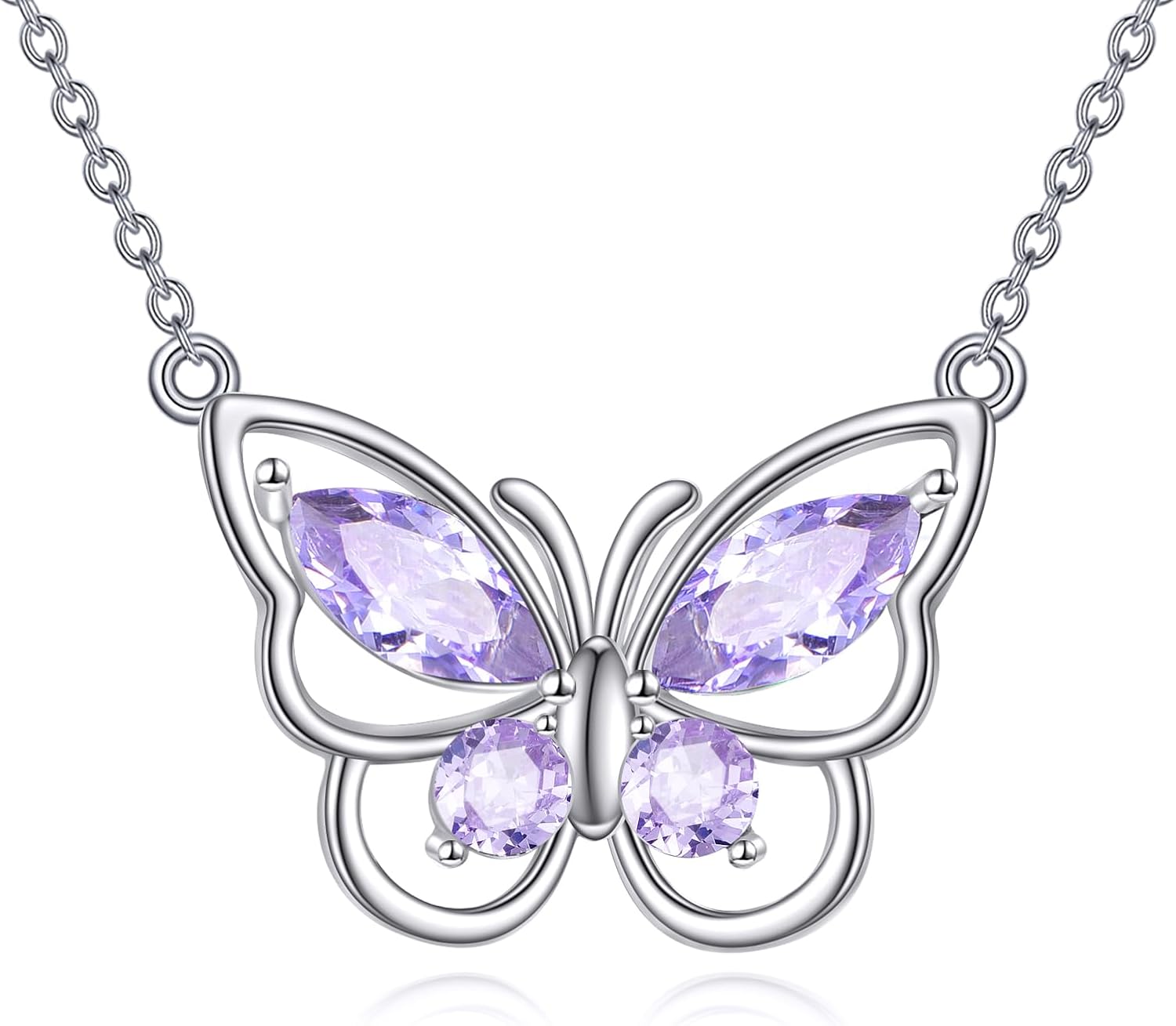 Butterfly Necklace for Women 925 Sterling Silver Crystal Butterfly Pendant Birthstone Amethyst Jewelry Gift