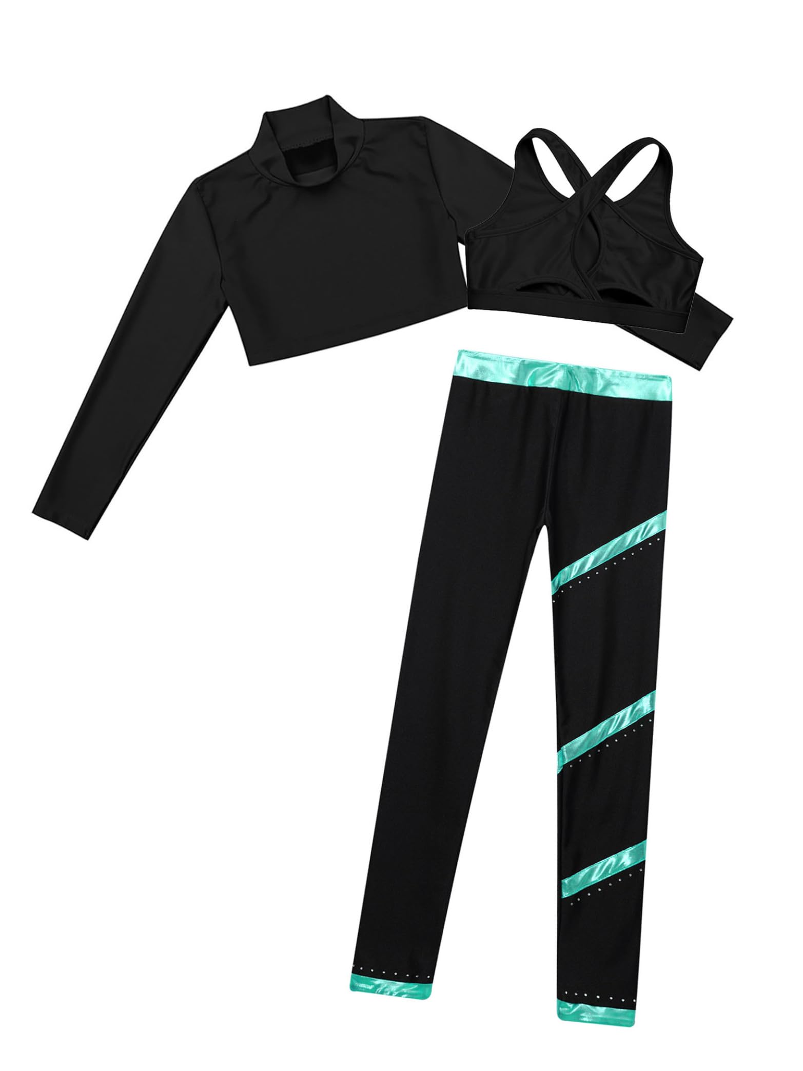 Hip Hop Street Dance Ropa Conjunto Niños Niñas Manga Larga Top Camiseta Sin Vientre Con Sujetador Deportivo Cruzado Rayas Pantalones Yoga Ropa Deportiva