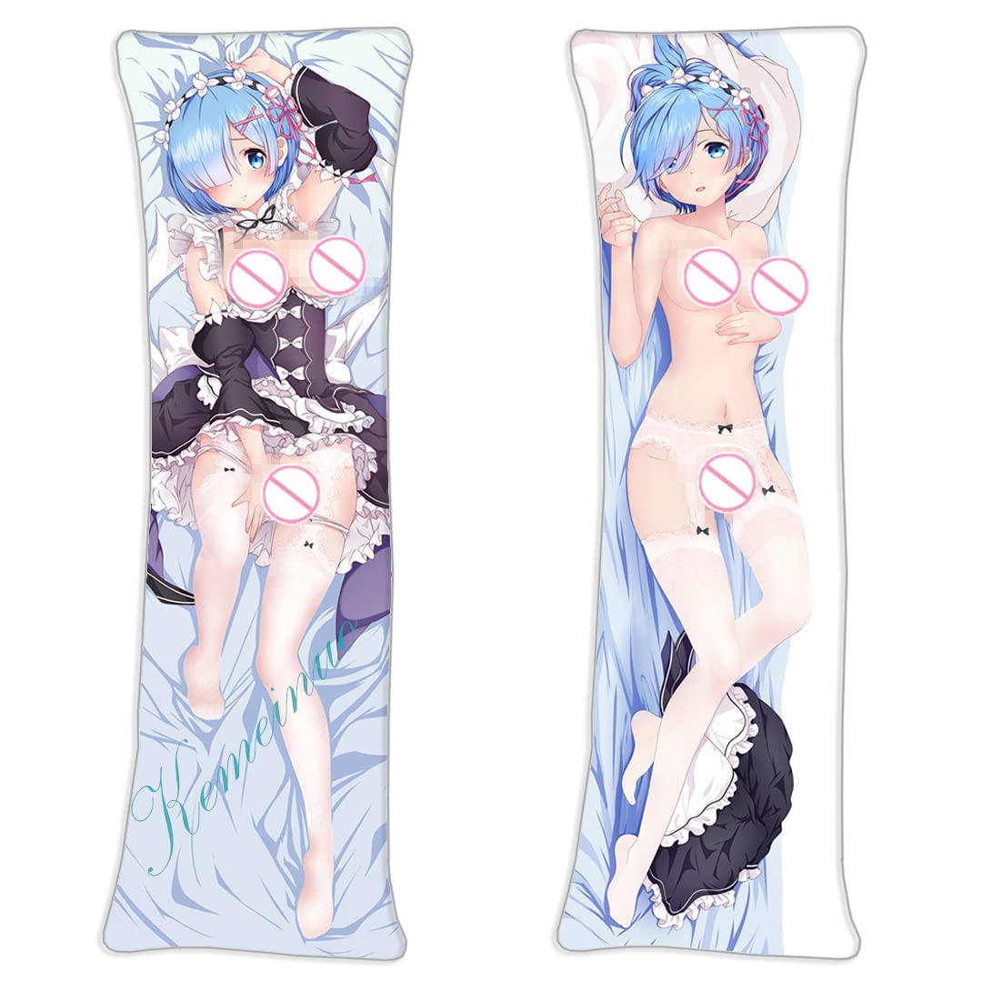 Re:Zero Rem Ram Starting Life in Another World Pillow Cover 150x50cm (59x19.6in) Japanese Satin Anime Cosplay Dakimakura Hugging Pillow Case, 59x19.6inches (W-D33AM)