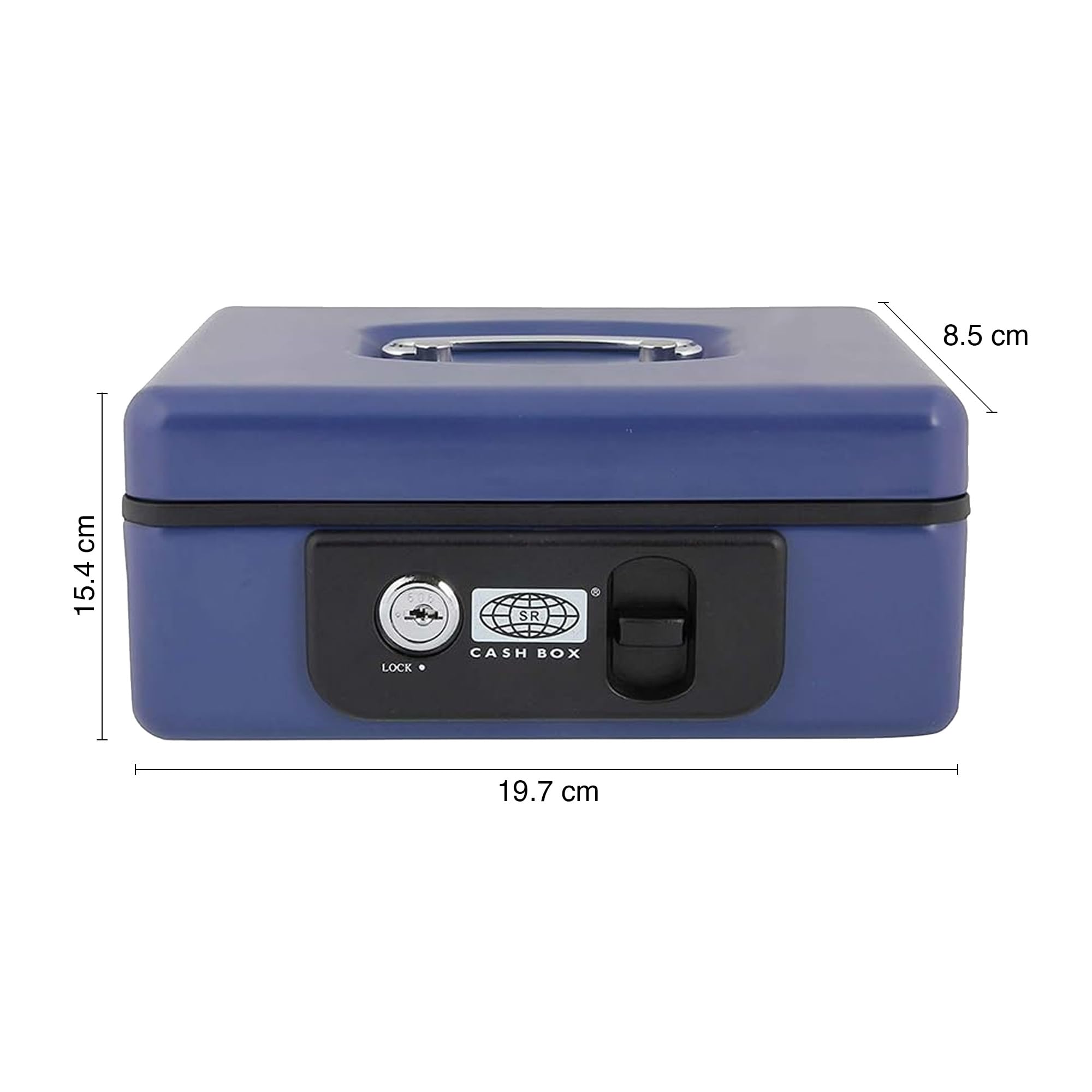 oddpod™ SR Taiwan Imported Metal Cash Box/Safe Locker Box for Jewellery, Money Box for Cash with Plastic Coin Storage Tray (Medium Size) - Blue 1
