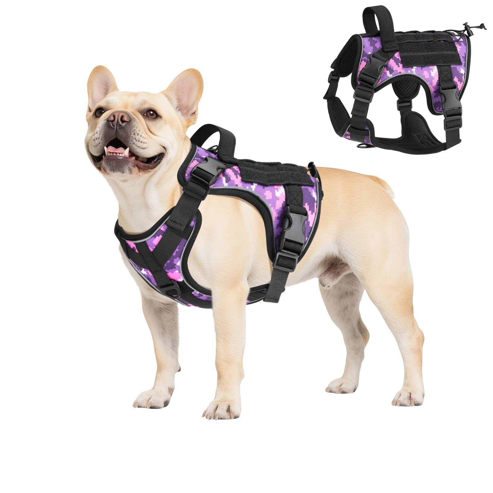 VavoPaw Heavy Duty Tactical Dog Harness for Large Dogs, No Pull Adjustable Pet Harness Reflective Service Training Easy Control Pet Vest Military K9 Working Dog Harnesses, Purple Camouflage, S — image 1