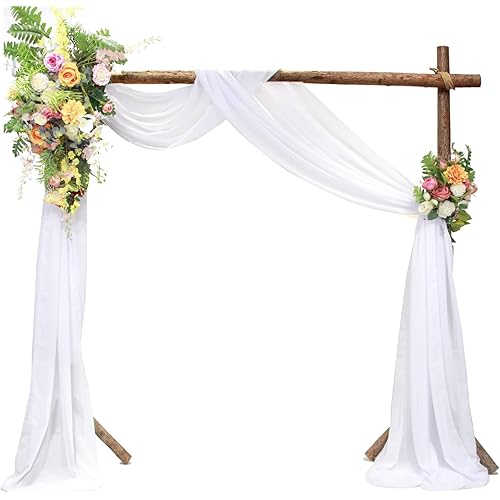 Albassa Wedding Arch Draping Fabric, Chiffon Drapes Sheer Backdrop Curtain 2 Panelss 30" x 20Ft for Wedding Ceremony Party Ceremony Backdrop Decorations (White, 28" Width x 19Ft Length（2 Panels）)