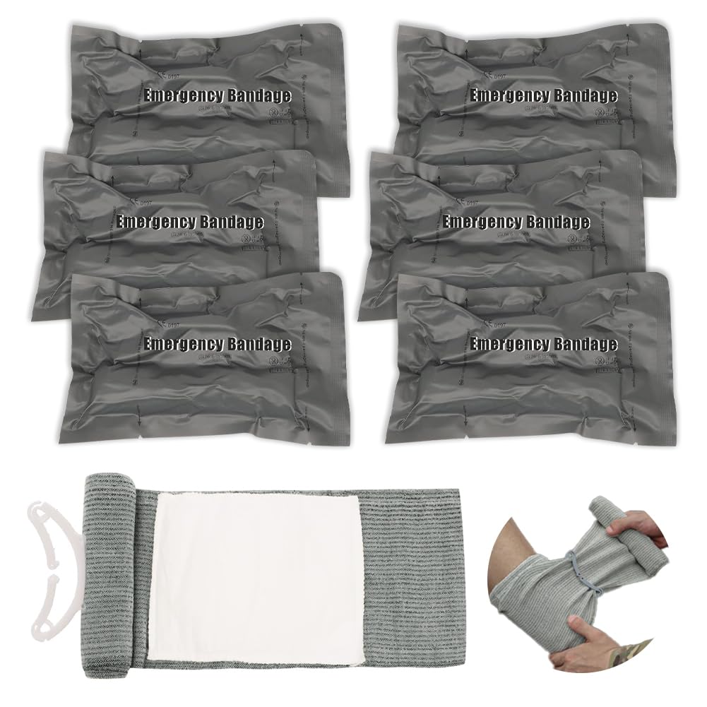 Lot de 6 bandages israéliens : garrot pour blessures traumatiques, pansement d'urgence israélien, bandage de compression stérile, scellé sous vide, à utiliser dans les kits de premiers soins et les