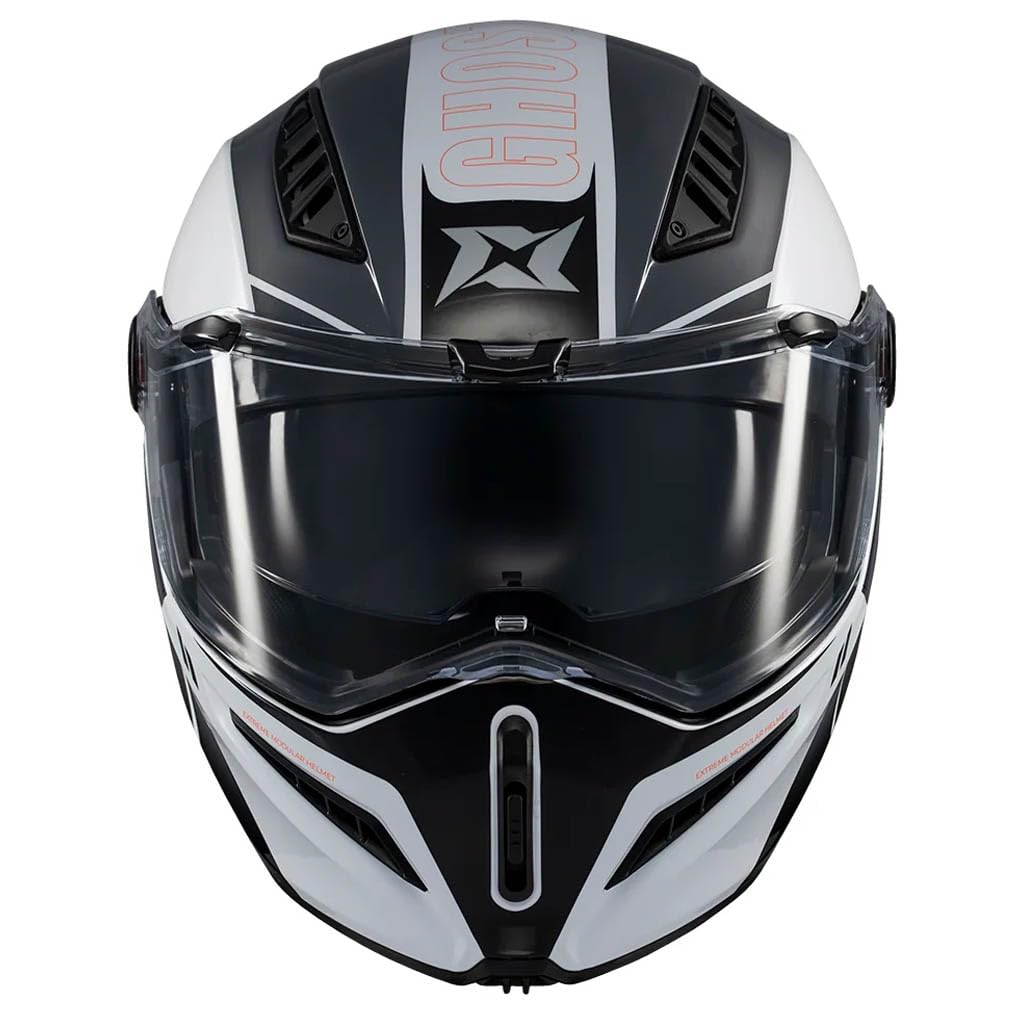 AXXIS Ghostfighter SV Maniac Blanco Negro Brillo - Casco de Moto Modular Abatible Diseño Streetfighter con Visor Solar - Unisex Hombre y Mujer - Homologado P/J ECE 22.06