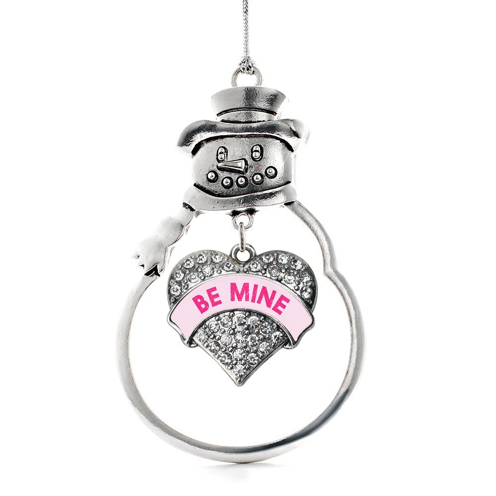 Inspired Silver - Be Mine Pink Candy - Silver Christmas Ornament - Pave Heart Charm Christmas Tree Ornament with Cubic Zirconia - Snowman Hanging Decoration