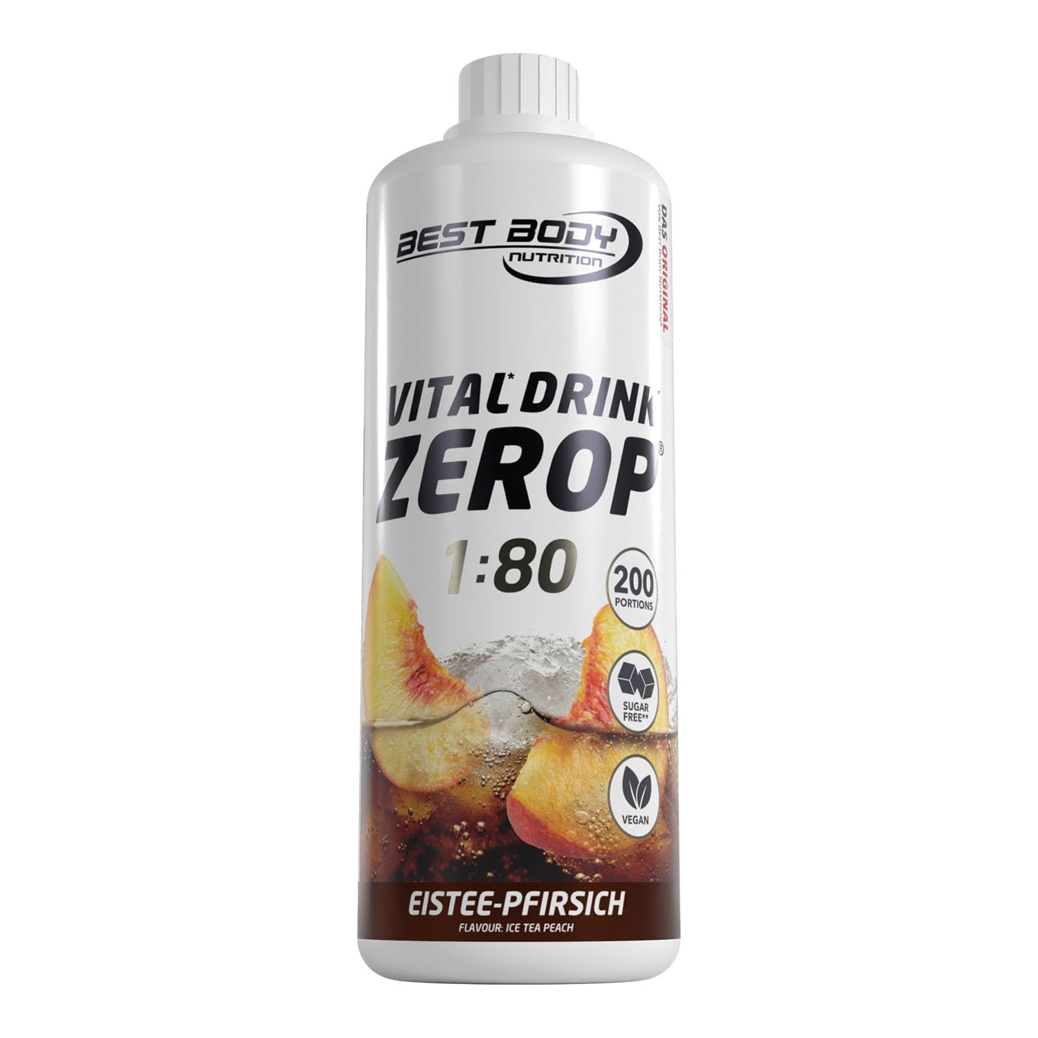 Best Body Nutrition ZEROP Vital Zuckerfreies Getränkekonzentrat Sirup Eistee-Pfirsich Ohne Aspartam 1 L ergibt 80 L Getränk Fitness Drink mit Vitaminen B1 B6 Niacin Kalorienarm Wassersprudler – Amazon Angebot