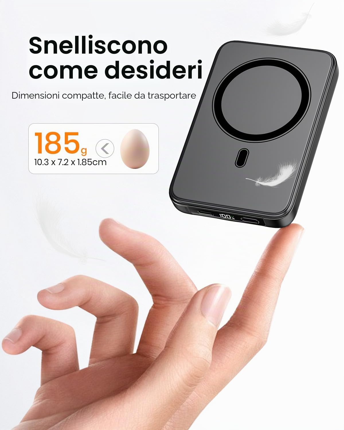 Powerbank per Mag-safe, 10000mAh Power Bank Wireless 20W PD Ricarica Rapida Magnetico Inalámbricos con Type-C Caricatore Portatile Batteria Esterna per iPhone 17/16/15/14/13/12 Tutto Series-Nero