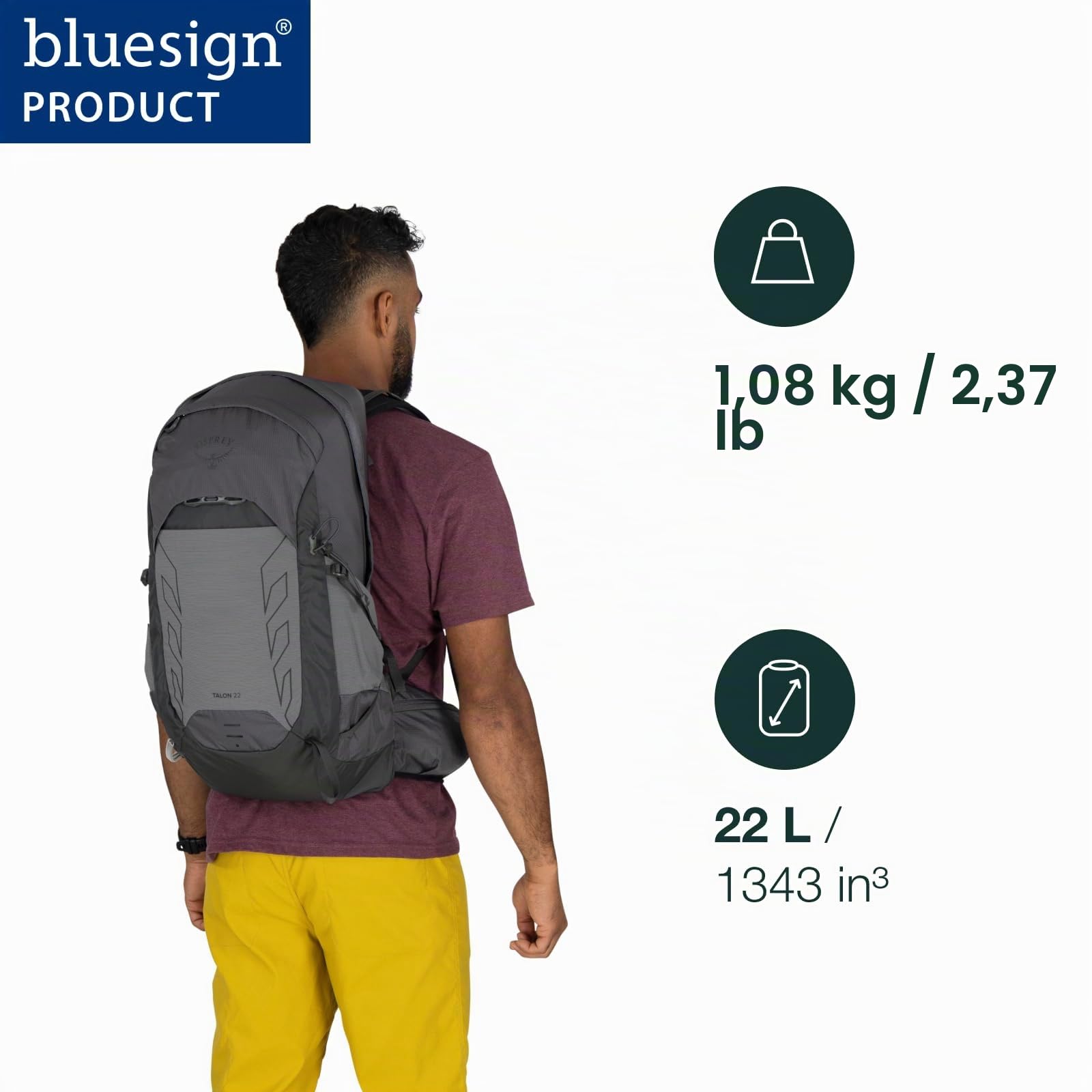 Osprey Talon Sac à dos de randonnée léger avec ceinture ventrale pour homme, 22 L