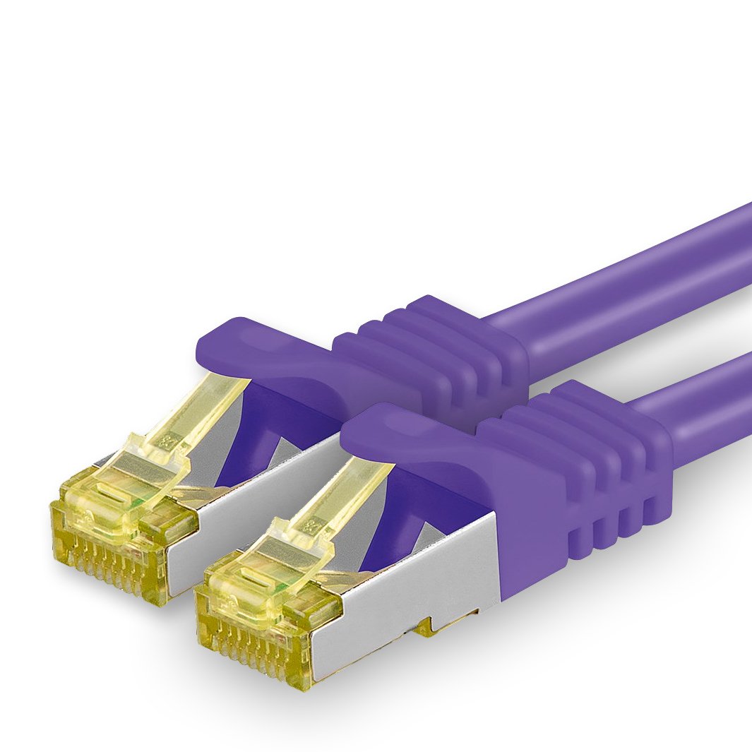 Cat.7 Patch Cable Set, S/FTP (PiMF) Ethernet LAN Network Cables, 10 Gigabits/10000 Mbps – High Speed – 600 MHz with Locking Protection, Halogen-Free (LSZH) Violet - 1 pièce 10m