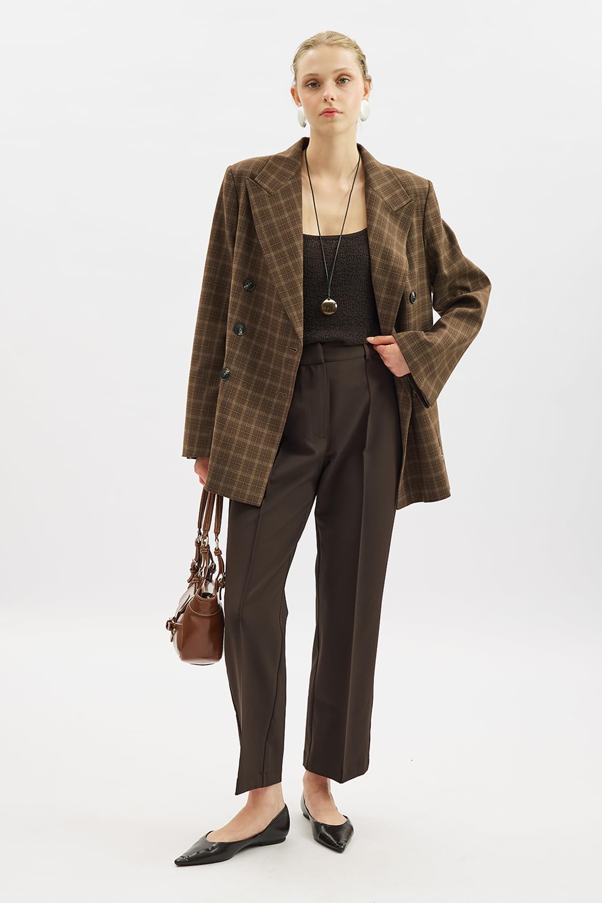 KRUVAZE EKOSE BLAZER CEKET KAHVERENGİ