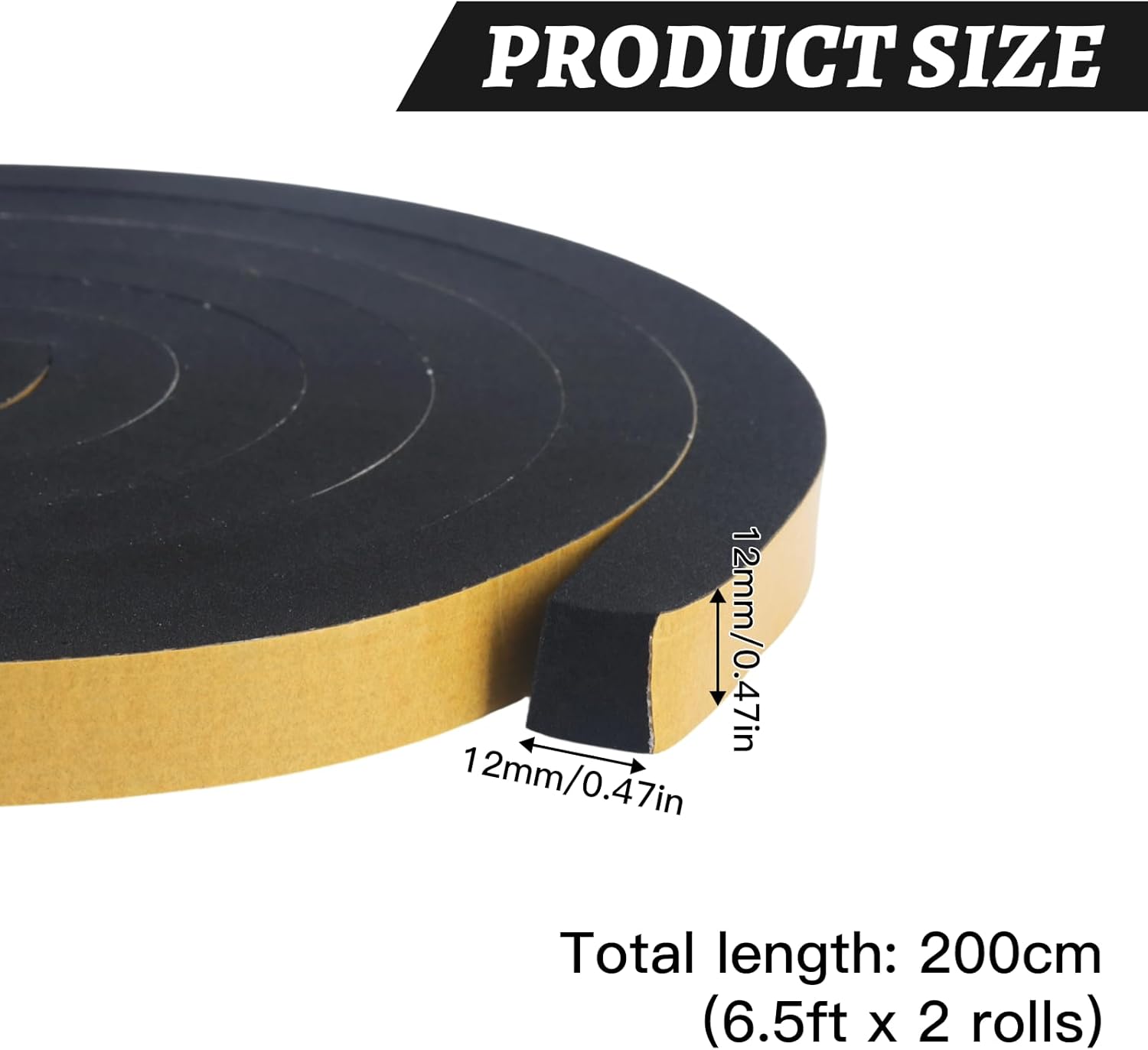 High Density Foam Tape with Adhesive, 2 Rolls (1/2" x 1/2" x 13 Ft Total), Multi-Purpose Weather Stripping for Doors, Automotive, and Furniture Protection, Shockproof Insulation Seal