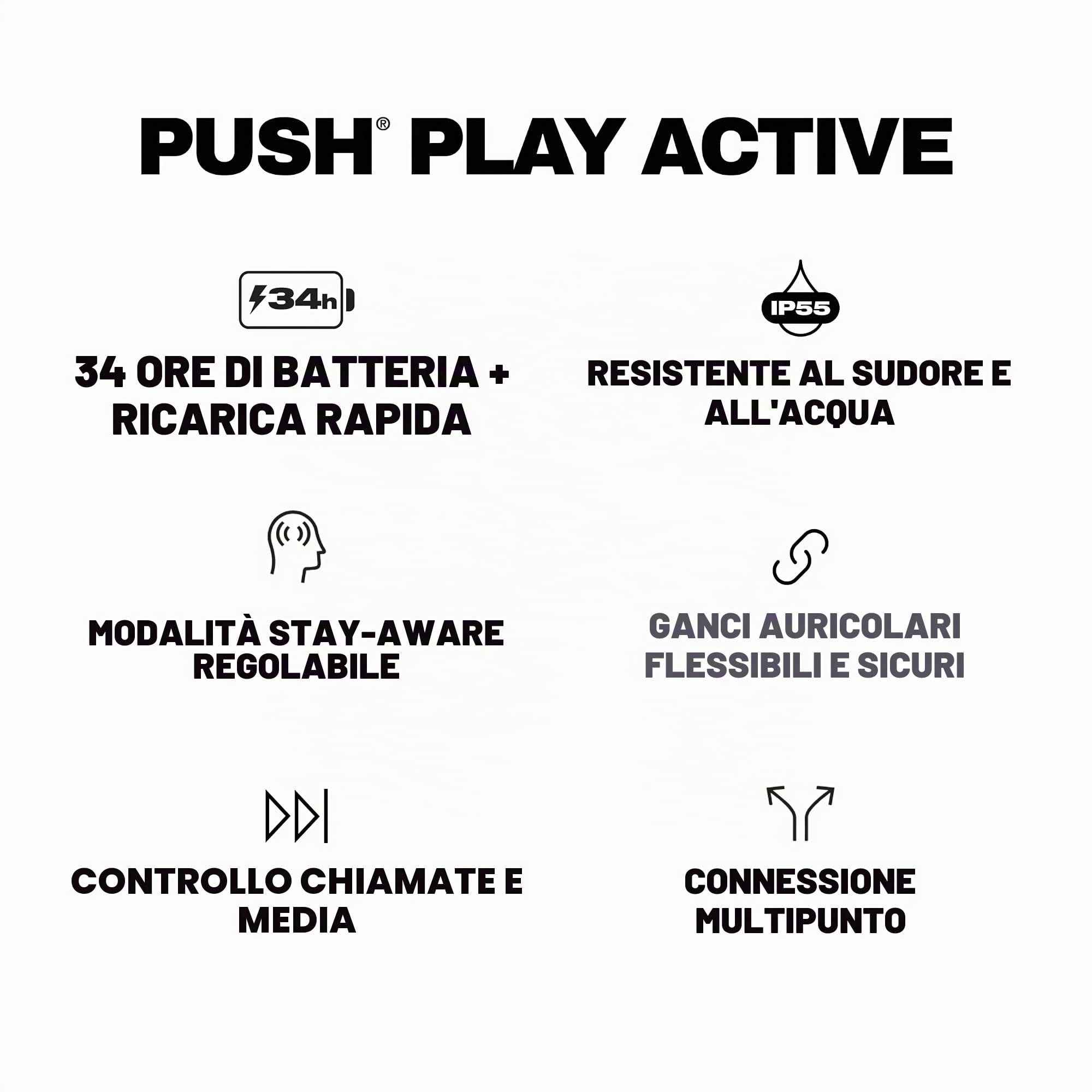 Skullcandy Push Play Active Auricolari Wireless Bluetooth In-Ear con Microfono, 34 Ore di Autonomia, Modalità Stay-Aware, Compatibili con iPhone e Android, Preppy Summer