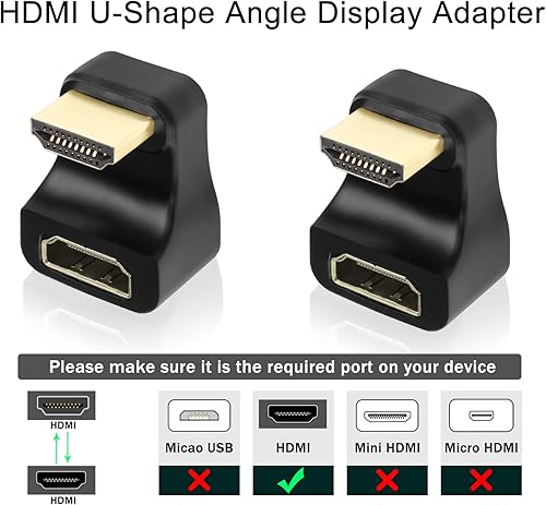 Miniatura 2 de QIANRENON Adaptador de pantalla en ángulo en forma de U HDMI 8K HDMI 2.1 macho a hembra 180 grados Ultra HD conector zócalo, compatible con 3D 8K