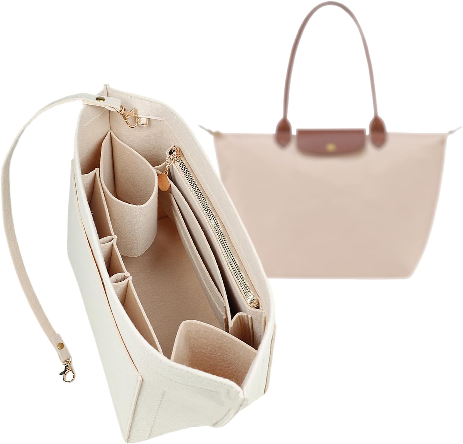 ロンシャン ル プリアージュの小型ハンドバッグ オーガナイザー031カーキ-S用軽量多層フェルト オーガナイザーインサート。