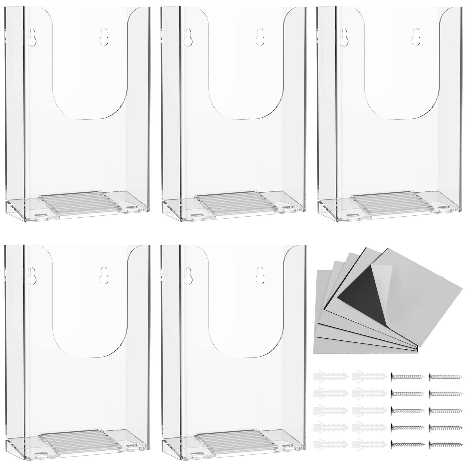 Anihet Clear 5 Pack A6 Wall Mounted Document Holders, Portrait Brochure Holder Acrylic Wall Mounted Magazine Rack, Menu Leaflet Holder For Restaurant Menu Office File Magazine