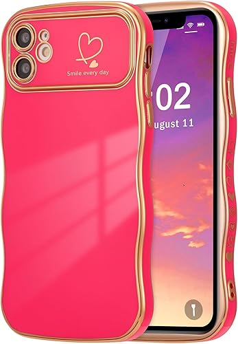 Miniatura 39 de ZTOFERA Funda para iPhone 14 de 6.1 pulgadas, Linda Funda con Marco de Ondas Rizadas con Patrón de Corazones, Borde Chapado de Lujo, Funda de