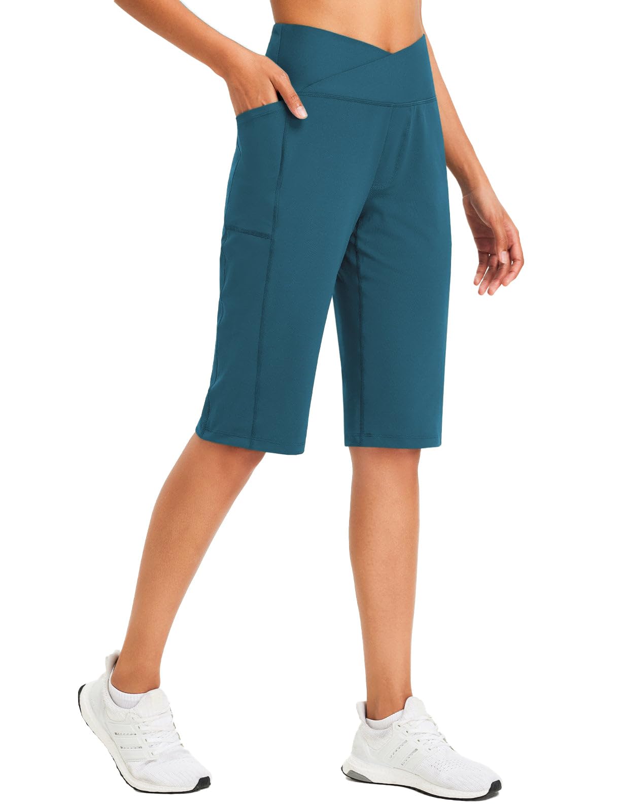 baleaf Womens Bermuda Long Shorts 14" Knee Length Capris High Waisted Athletic Shorts with Pockets Summer Stretch Loose