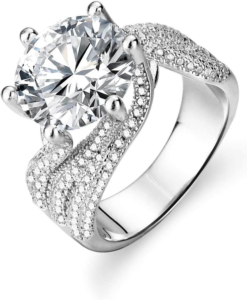 5 Carat D Color Moissanite Wedding Rings for Women, S925 Sterling Silver Round Cut Diamond Rings for Engagement Promise Anniversary with Certificate