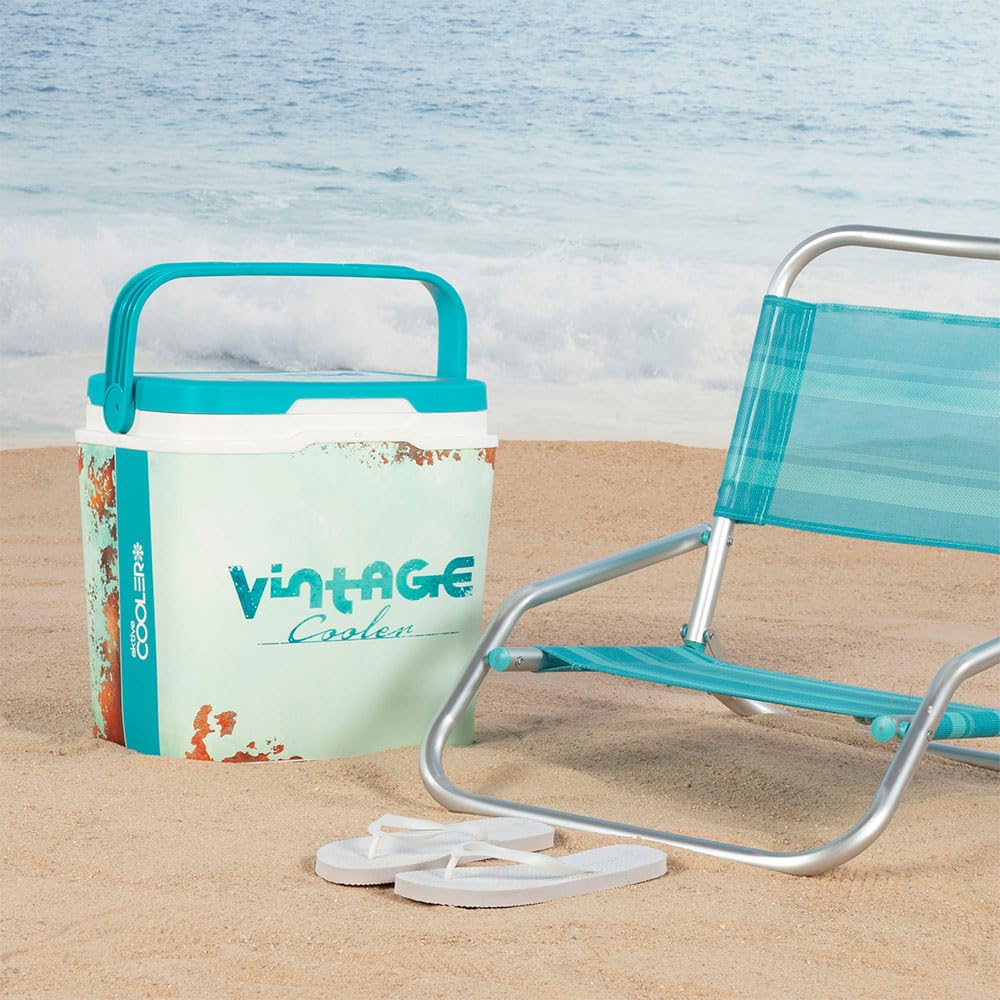 AKTIVE Nevera rígida de Playa 24L, Estilo Classic, plástico Resistente, Aislamiento de Poliuretano Superior, Mantiene el frío hasta 15h, Tapa con Cierre Seguro, Ligera y compacta (62394)