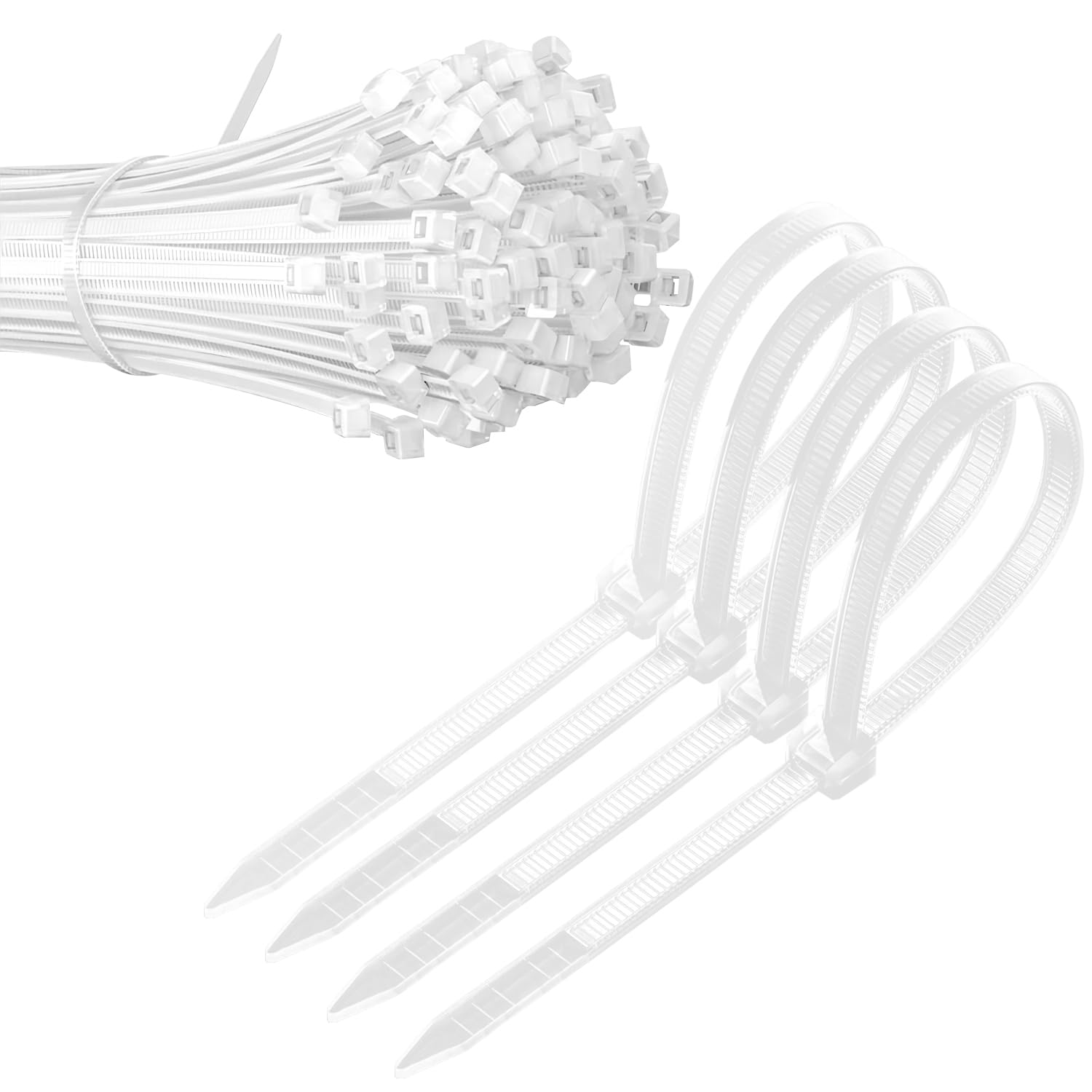 Qrity White 200 Pcs Cable Ties, 2.5X200mm, Premium Nylon Zip Ties, Nylon Tie Wraps, Secure Self-Locking Mechanism, Plastic Ties For Home, Office, Diy