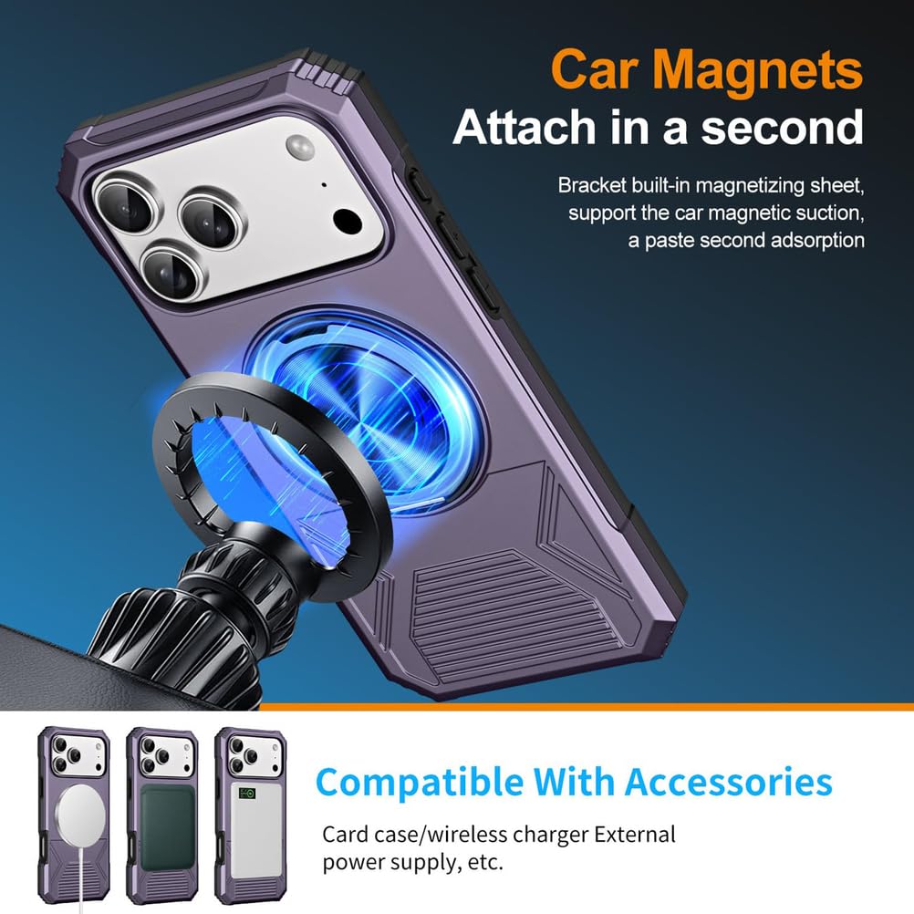 Magnetisch Hülle für iPhone 17 Pro Max/17 Pro/17 Air/17, Militär Stoßfeste rutschfeste Schutzhülle mit Drehbarer Ring Ständer Handyhülle,Schwarz,17