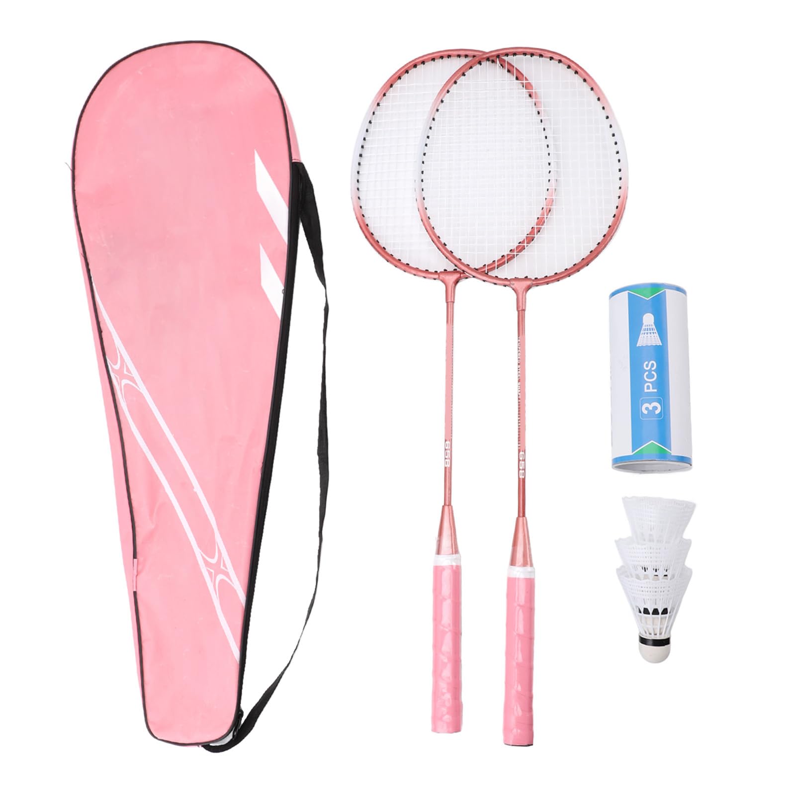 Set da Badminton Racchette Premium in Lega di Ferro con 3 Volani per il Divertimento in Famiglia di Tutte le età (PINK)