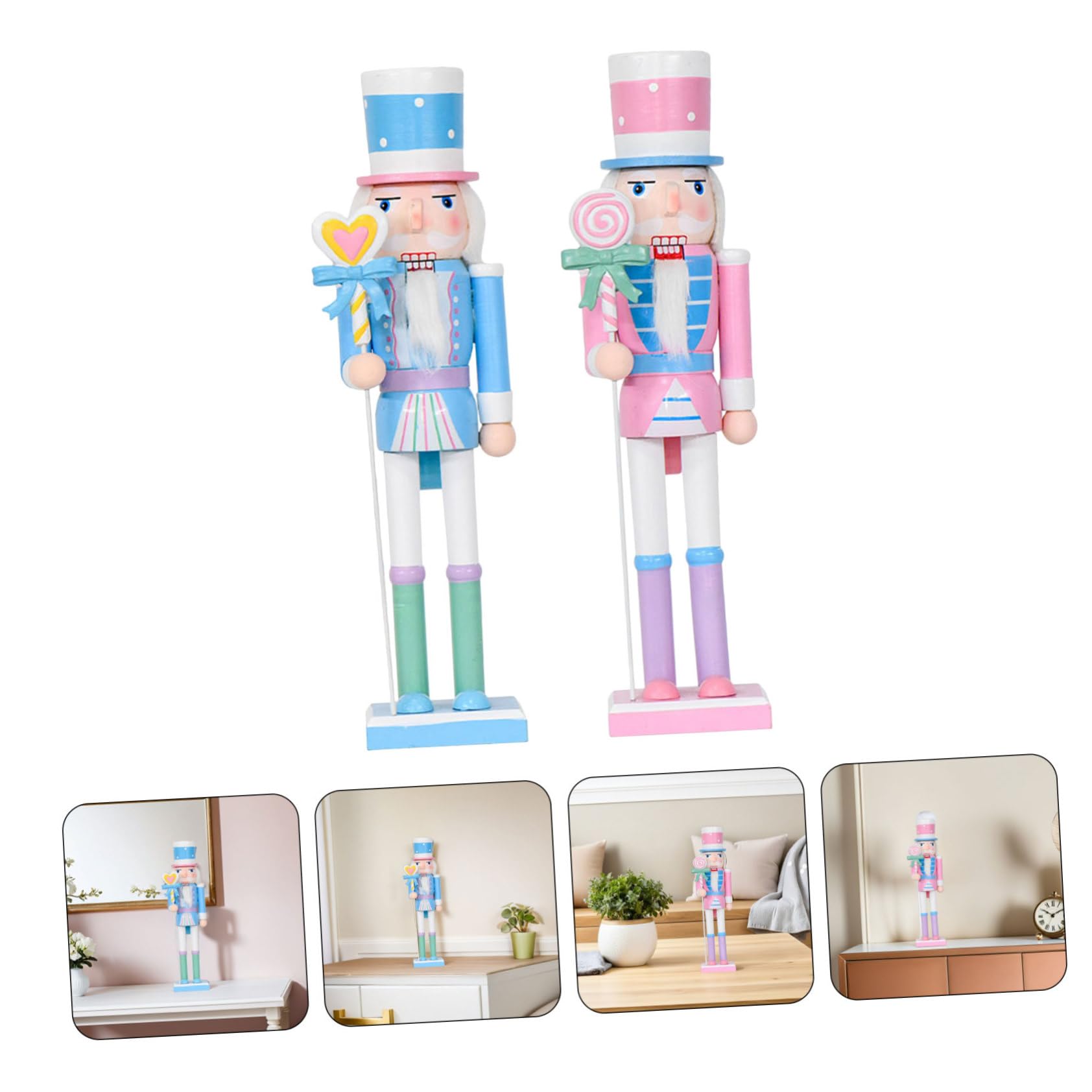 GALPADA 2pezzi Schiaccianoci in Legno Color Pastello Soldatino di Caramelle Natalizio Decorazione da Tavola per Feste di Natale Statuette o Libreria