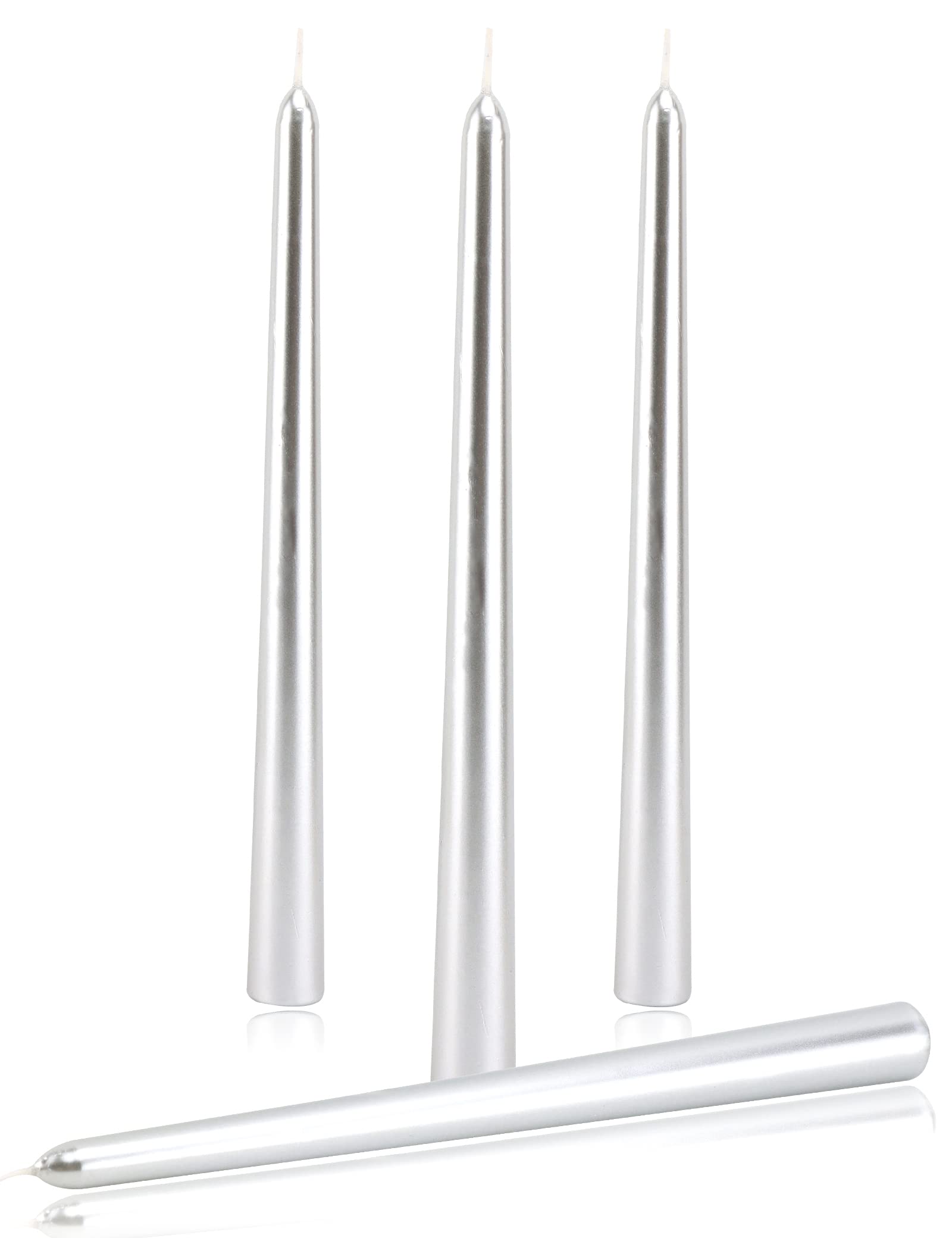 Taper Candles, 10 inch Silver Metal Style Taper Candles Set of 4, Ture Dripless Candlesticks, 9 hrs Clean Burning Candle Sticks