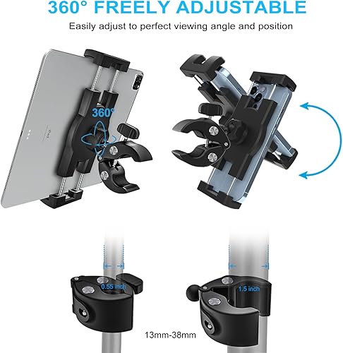 Miniatura 4 de Soporte para tablet de cochecito para bebé, soporte para teléfono, iPad, abrazadera de manillar para carrito de golf, silla de ruedas, scooter,