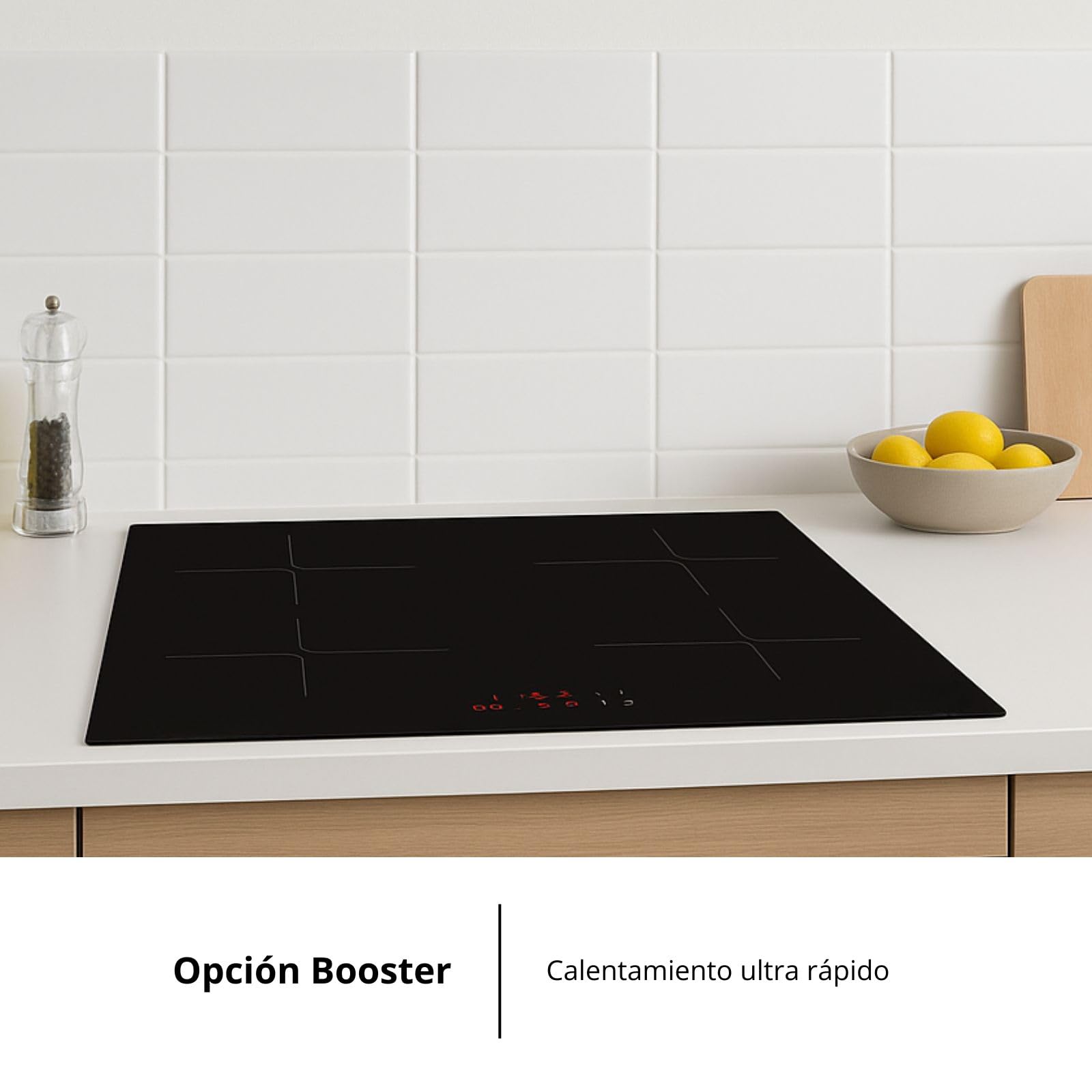 Corberó - Placa de Inducción 60cm | CCIM472 | 7200 W| 4 Zonas | Booster | Inverter | Control Táctil | Temporizador | Bloqueo Infantil | Desconexión automática | Negro