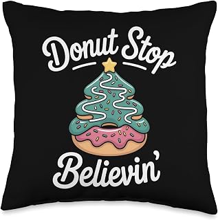 Donut Christmas Tree Breakfast Cute Family Holiday Look Throw Pillow