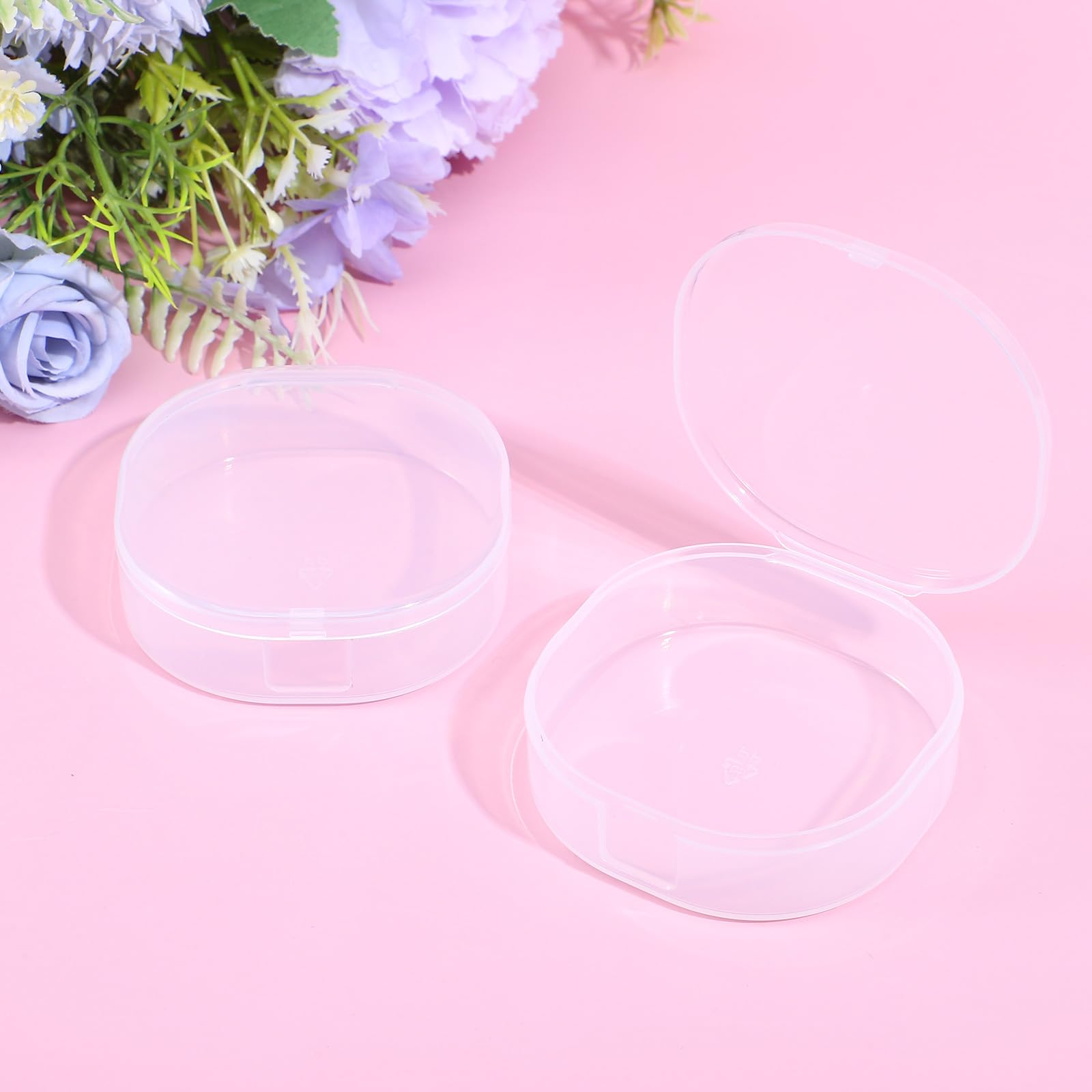 Qianyu 4 piezas de algodón portátil redondo soporte plástico cosméticos almohadillas de algodón contenedor de viaje dispensador de esponja de maquillaje pequeña transparente caja de almacenamiento