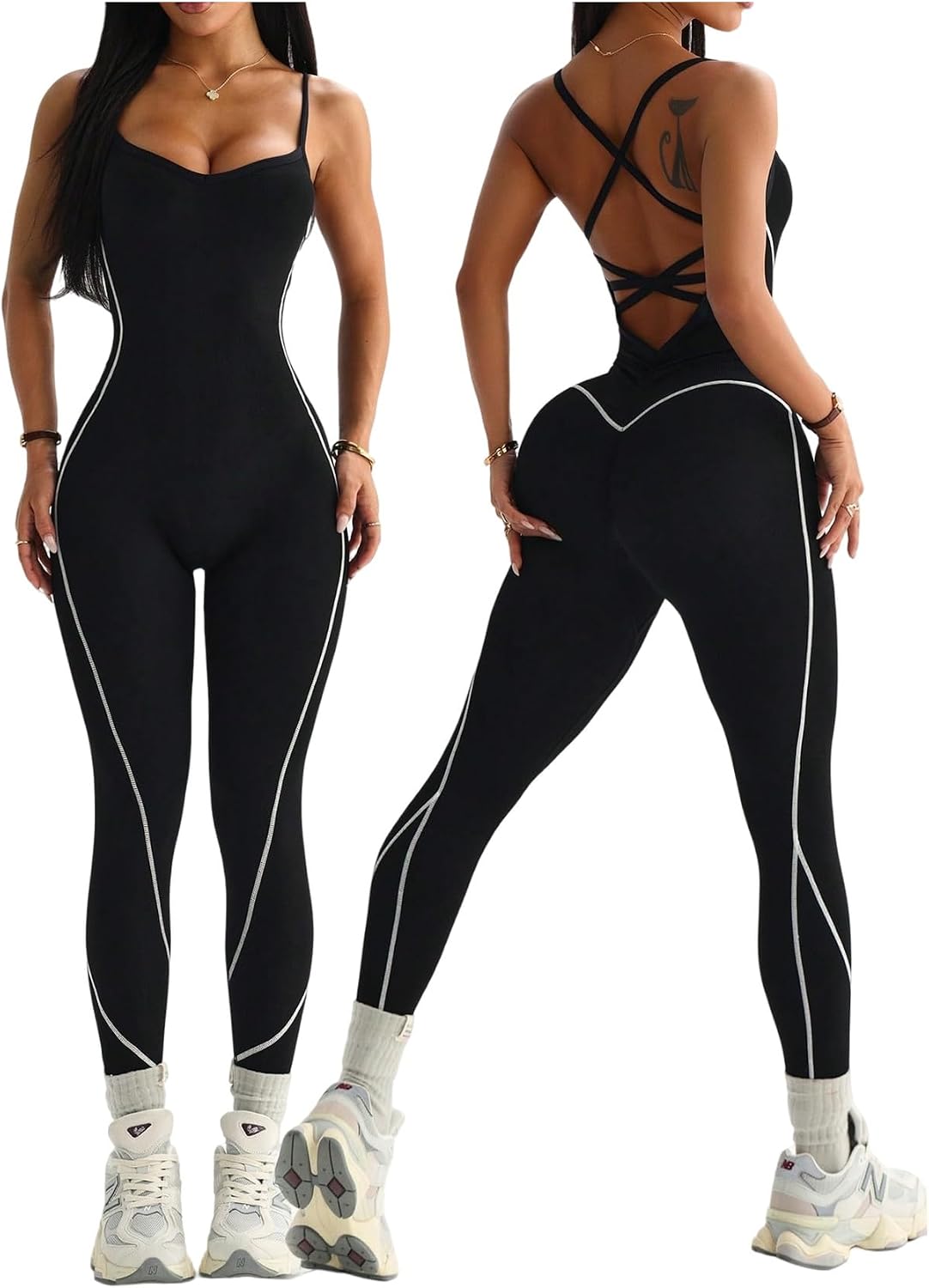 Verdusa Women's Crisscross One Piece Workout Yoga Jumpsuit Criss Cross Sleeveless Summer Fitness Work Out Clothes