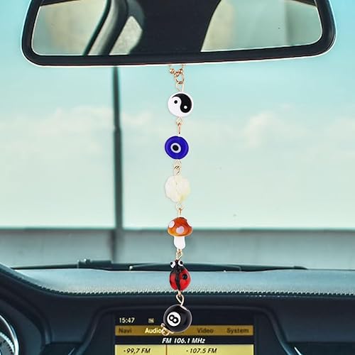 Miniatura 5 de Adorno colgante para automóvil, decoración de Yin Yang, espejo retrovisor, los ojos del mal, buenos días de la suerte, colgante de trébol de cuatro